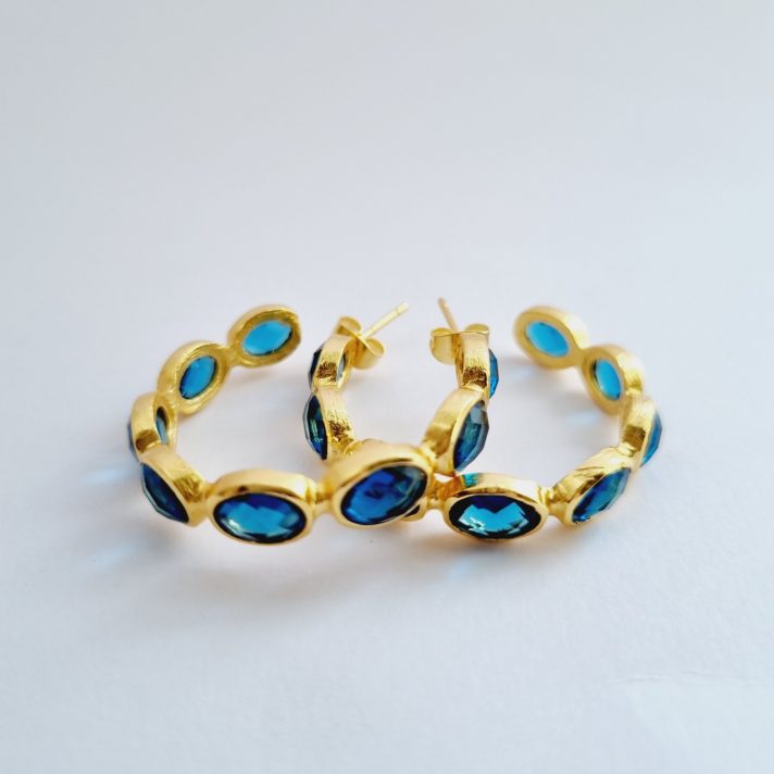 Sapphire Blue Quartz Hoop Earrings