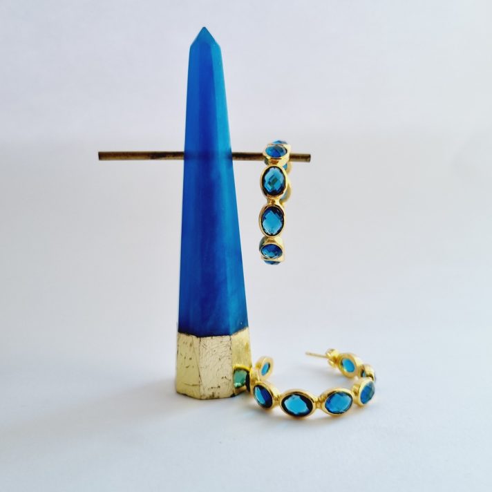 Sapphire Blue Quartz Hoop Earrings