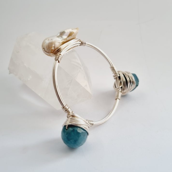 Duck Egg Jade, Agate and Pearl Bangle