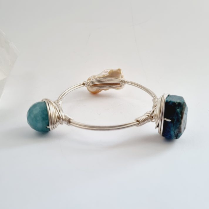 Duck Egg Jade, Agate and Pearl Bangle