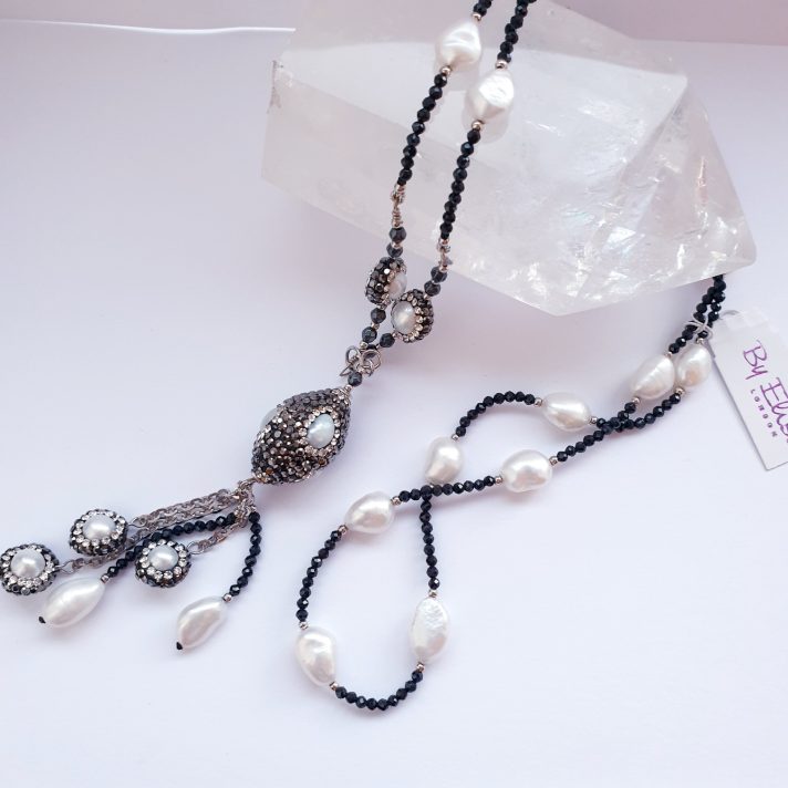 Austrian Crystal and Pearl Tassle Necklace