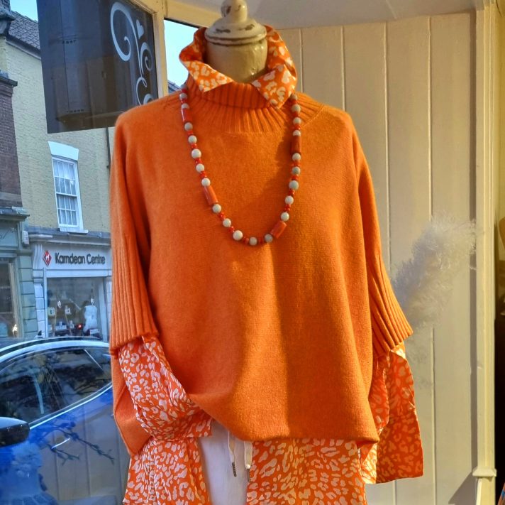 Tangerine Ribbed Neck Sweater