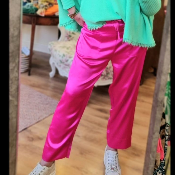 Neon Ankle Grazer Satin Trousers