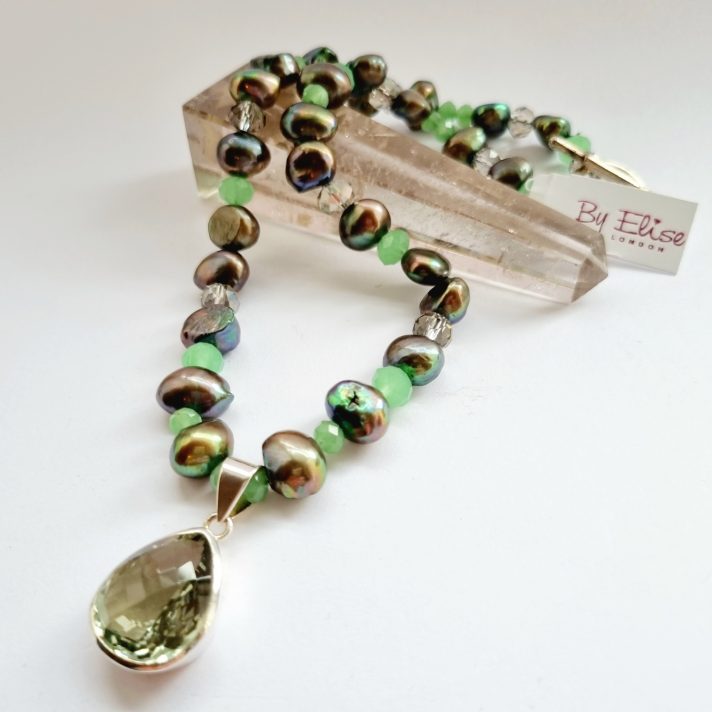 Green Amethyst and Pearl Necklace