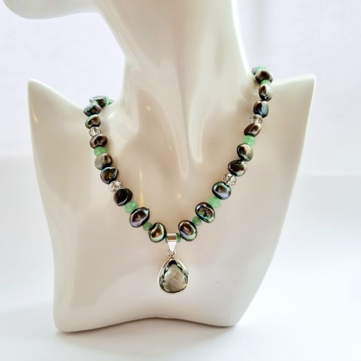 Green Amethyst and Pearl Necklace