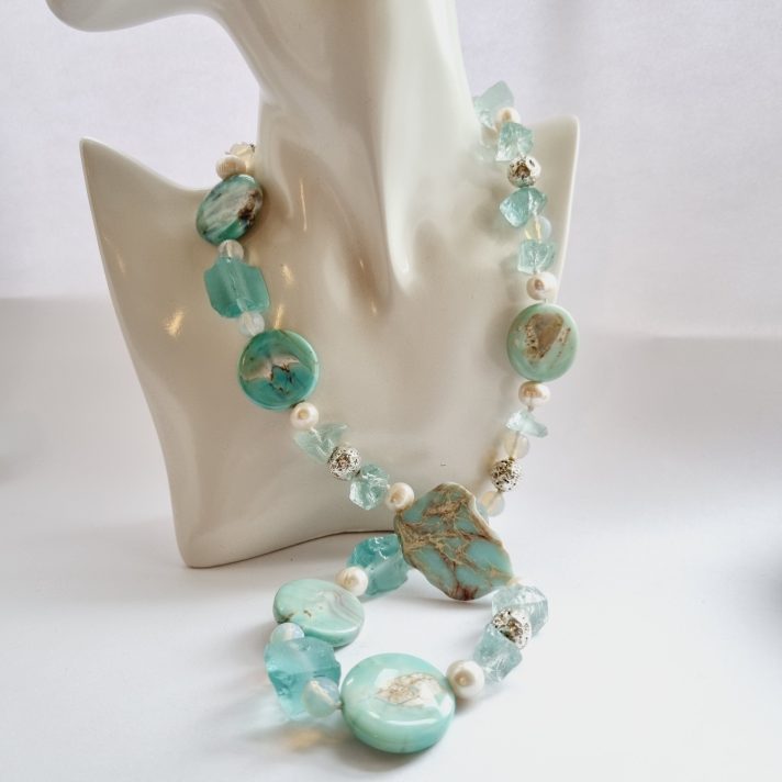 Aquaprase and Seaglass Necklace