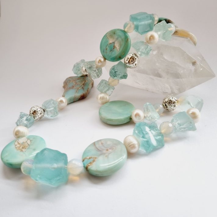 Aquaprase and Seaglass Necklace